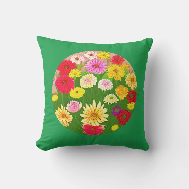 Circle of Wild Flowers, Red and Yellow   Cushion (Front)
