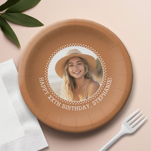 Circle One Photo - Birthday Party Terra Cotta Paper Plate