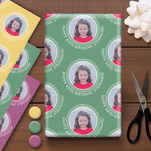 Circle One Photo Happy Birthday Greeting - Colours Wrapping Paper Sheet