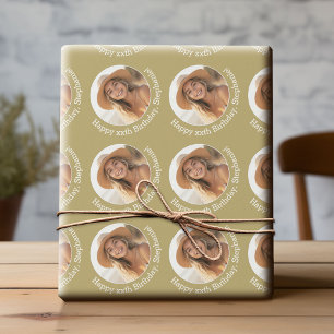 Circle One Photo with Birthday Greeting - Gold Wrapping Paper