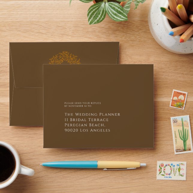 Circle orange art leaves wedding brown white envelope (Desk)