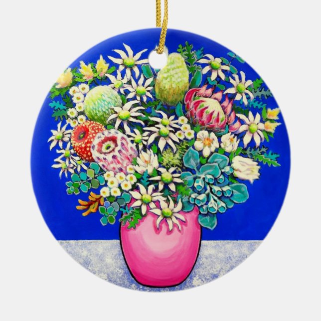Circle Ornament Australian Native Flowers PinkBlue (Front)