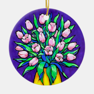 Circle Ornament Pink Tulips