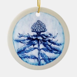 Circle Ornament Waratah in Blue Christmas