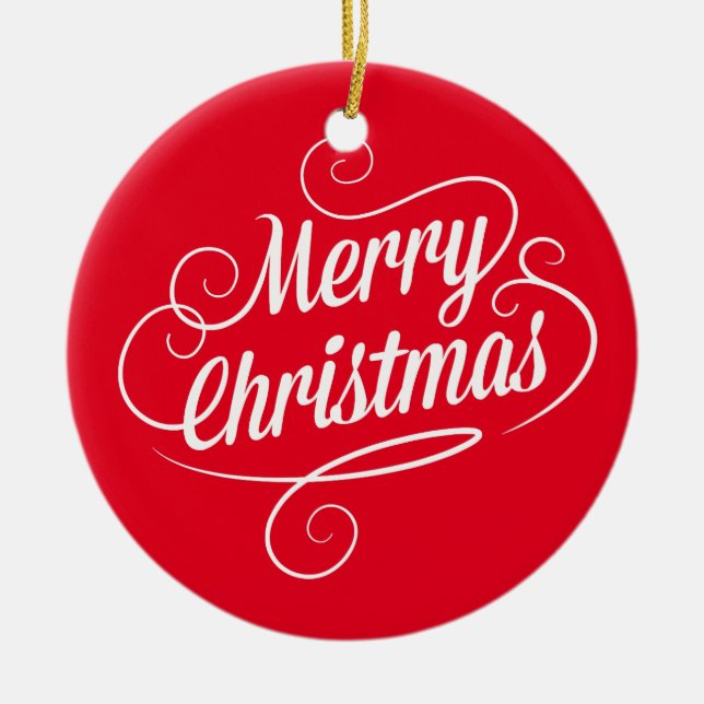 Circle Ornament with Cheerful Merry Christmas Text (Front)