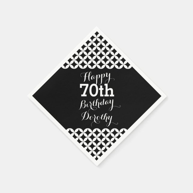 Circle pattern 70th birthday paper napkins (Corner)
