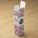 Circle pattern photo name 50th birthday wine box<br><div class="desc">Bright modern multi-coloured circular style wine box. Personalise with your recipients name,  two photos and birthday year. Currently reads happy 50th birthday Sammy Vintage year. Designed by Sarah Trett.</div>