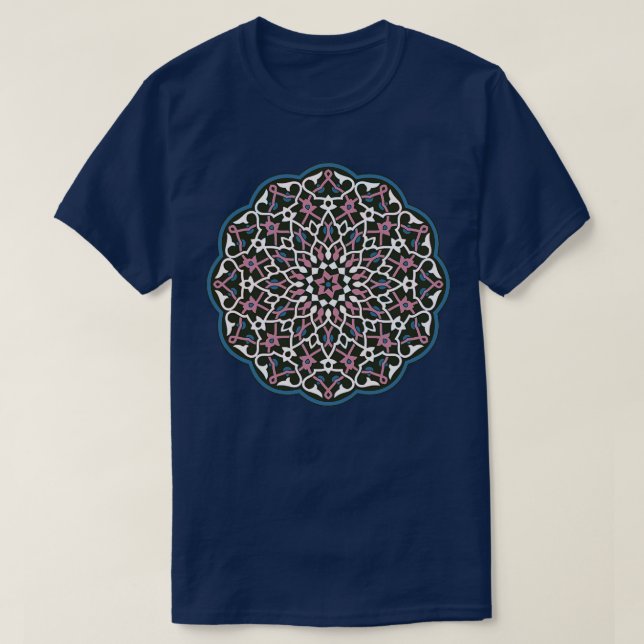Circle Pattern Vector Art Blue Pink White T-Shirt (Design Front)