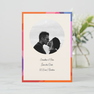 Circle Photo Colourful Border Modern Couple Save The Date