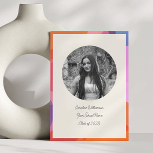 Circle Photo Colourful Border Modern Graduation Announcement