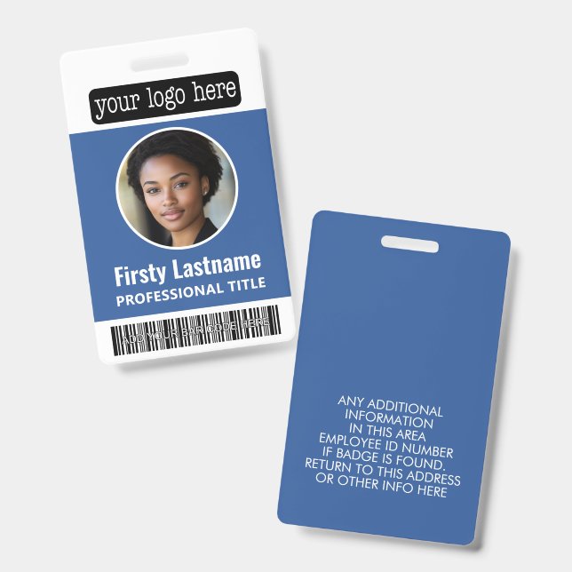 Circle Photo Custom Employee Bar Code, Logo, Name ID Badge (Front & Back)