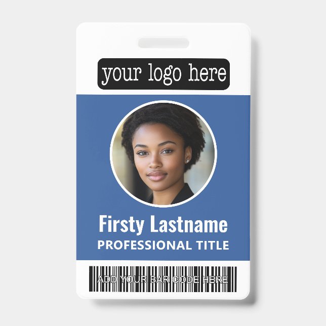 Circle Photo Custom Employee Bar Code, Logo, Name ID Badge (Front)