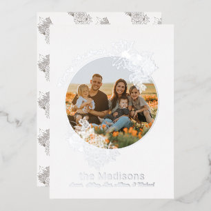 Circle Photo Flower Frame Christmas Foil Holiday Card