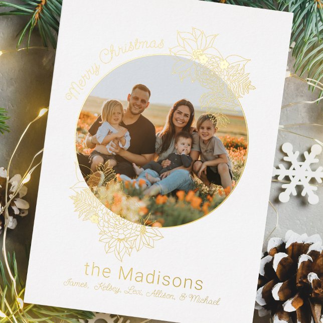 Circle Photo Flower Frame Christmas Foil Holiday Card (Creator Uploaded)