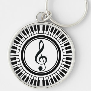 Circle Piano Keys and Treble Clef Key Ring