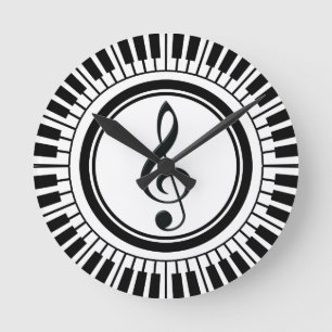 Circle Piano Keys and Treble Clef Round Clock