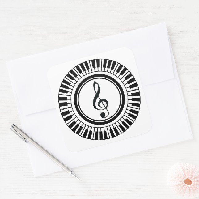 Circle Piano Keys and Treble Clef Square Sticker (Envelope)