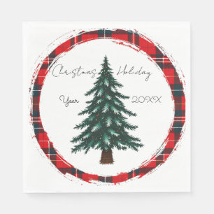 Circle Plaid Christmas Tree plates. Napkin