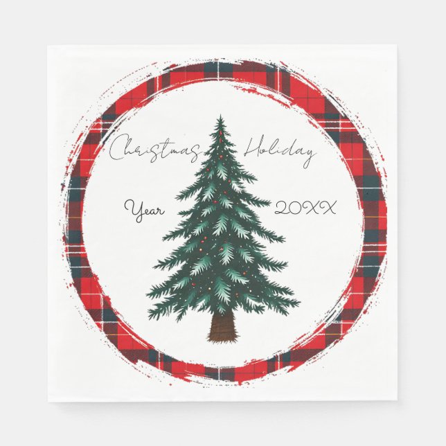 Circle Plaid Christmas Tree plates. Napkin (Front)