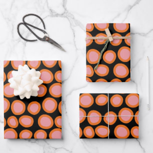 Circle Polka Dot Print Pattern Orange and Pink Wrapping Paper Sheet