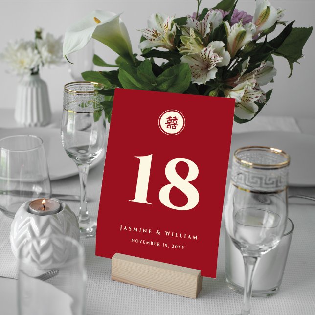 Circle Red Double Happiness Modern Chinese Wedding Table Number (Creator Uploaded)