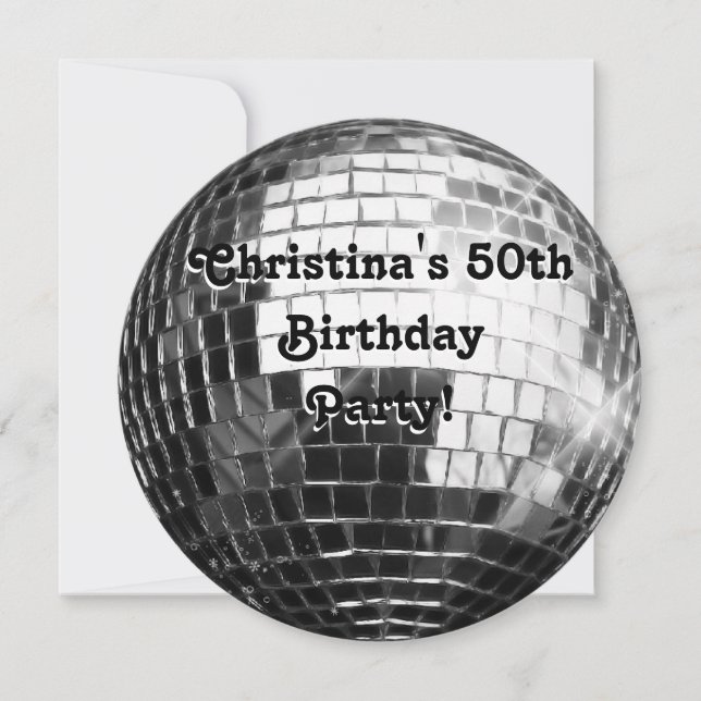 Circle Round Silver Disco Ball 50th Birthday Party Invitation (Front)