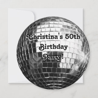 Circle Round Silver Disco Ball 50th Birthday Party Invitation