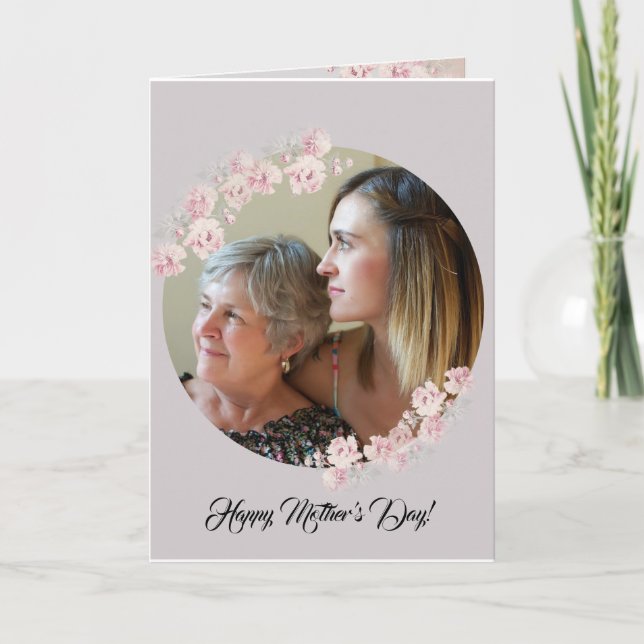 Circle Rustic Floral Grey Mother's Day Card (Front)