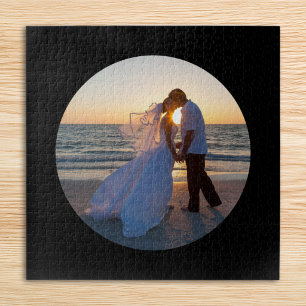 Circle Shape Wedding Photo Black Jigsaw Puzzle