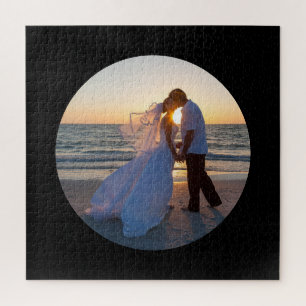 Circle Shape Wedding Photo Black Jigsaw Puzzle