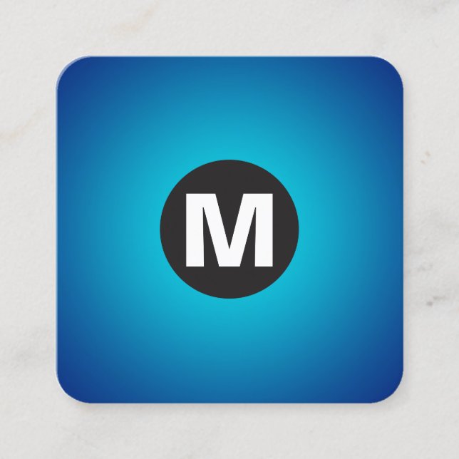 Circle Spot Monogram - Gradient - Cyan on Dp Navy Square Business Card (Front)