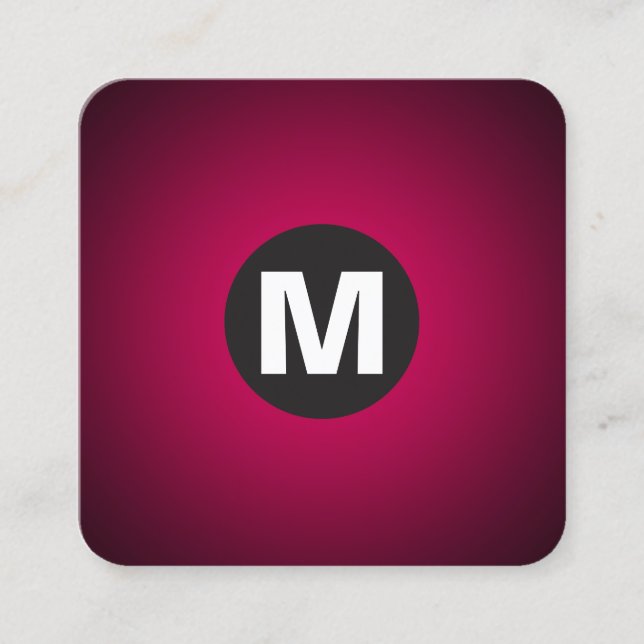 Circle Spot Monogram - Gradient - Neon Red to Blk Square Business Card (Front)