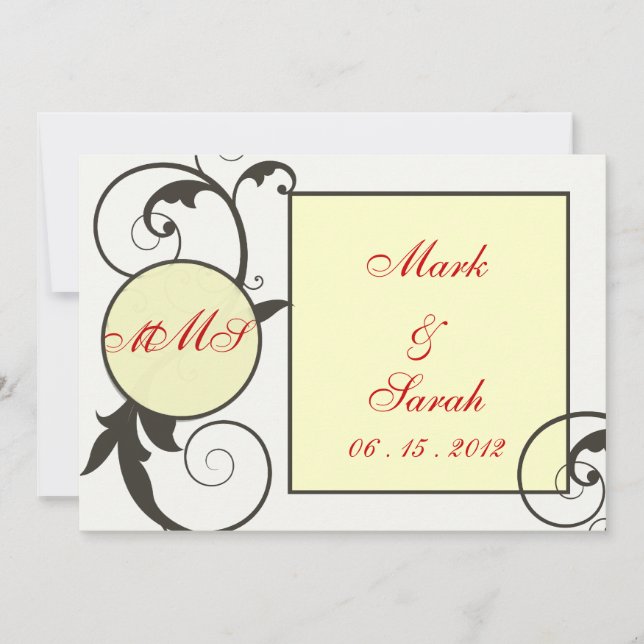 Circle Square Red Monogram Wedding Invitation (Front)