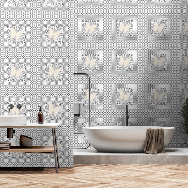 Circle Squares Butterfly  Wallpaper (Bathroom)