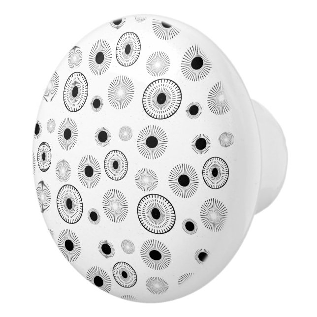 Circle Starburts Pattern- Black & White Ceramic Knob (Right)