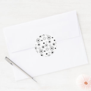 Circle Starburts Pattern- Black & White Classic Round Sticker