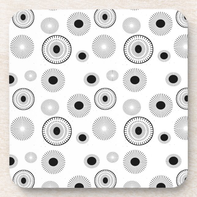 Circle Starburts Pattern- Black & White Coaster (Front)