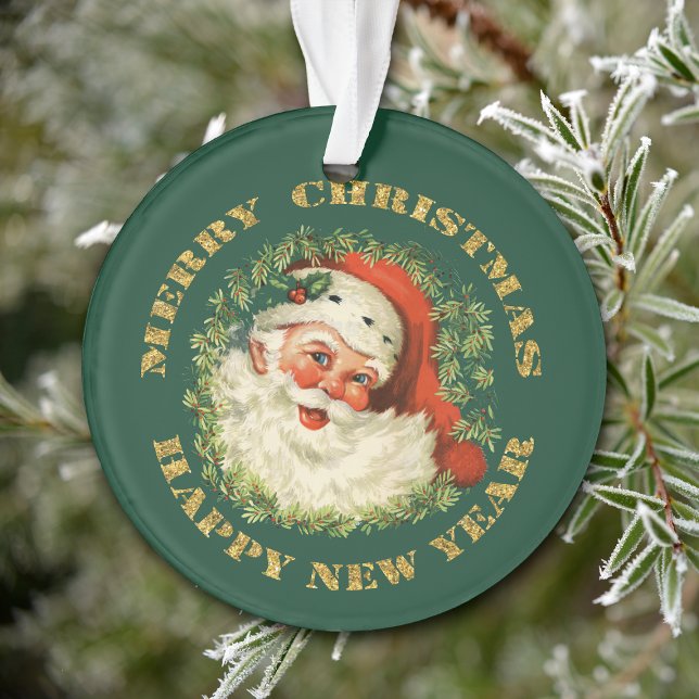 Circle Text Retro Santa Personalised Ornament (Creator Uploaded)