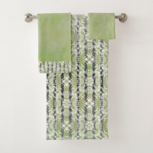 Circle Tiles & Stripes Pattern Bath Towel Set