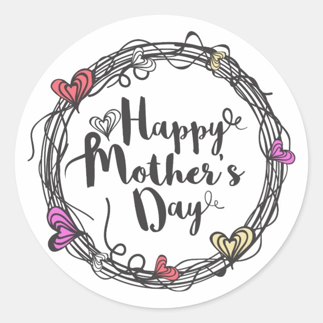 Circle w/ Hearts Happy Mother's Day Sticker Seal (Front)
