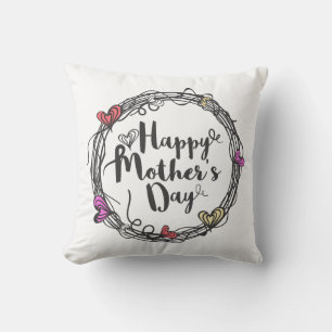 Circle w/ Hearts Happy Mother's Day   Throw Pillow