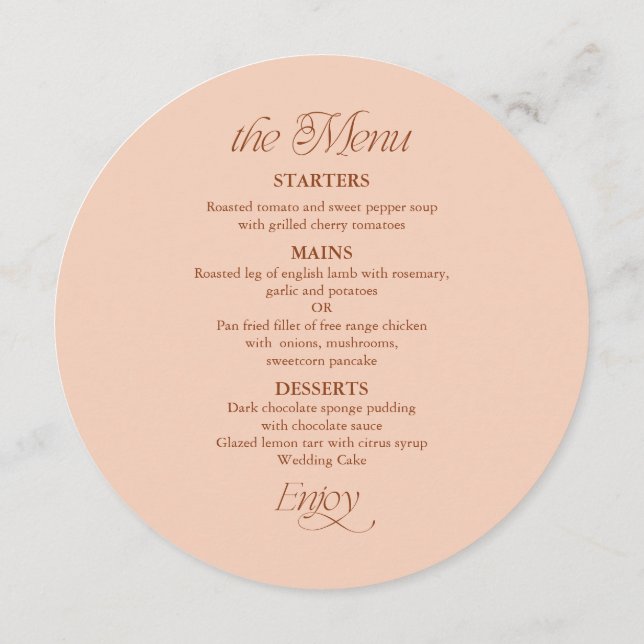 Circle Wedding Menu and Place Card With Guest Name (Back)