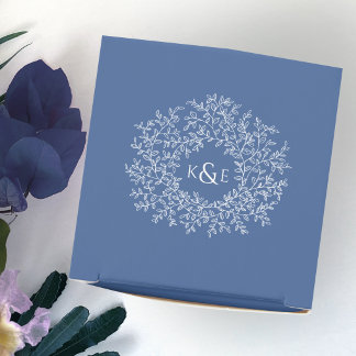 Circle white art leaves wedding classic blue favour box