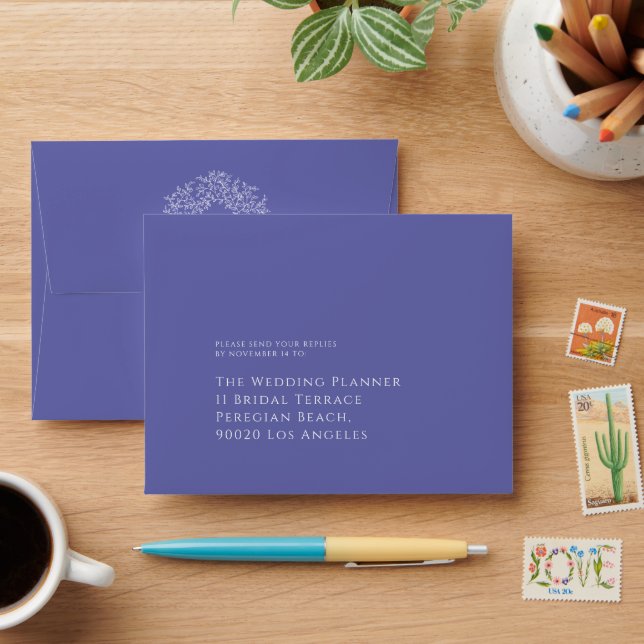 Circle white art leaves wedding purple blue  envelope (Desk)