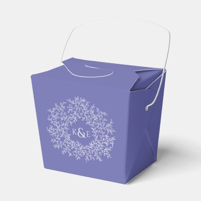 Circle white art leaves wedding purple blue  favour box (Front Side)