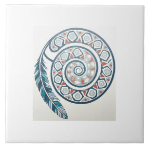 Circle With Feather Ceramic Tile