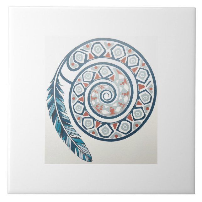 Circle With Feather Ceramic Tile (Front)