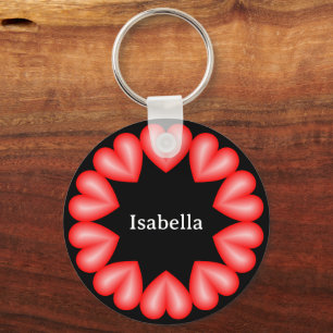 Circle with hearts and customizable name key ring
