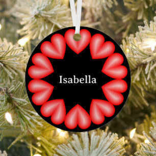 Circle with hearts and customizable name metal tree decoration