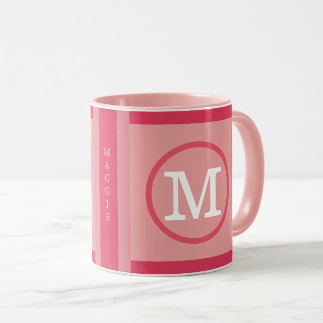 circle with name initial M, cool & modern pink Mug (Front Right)